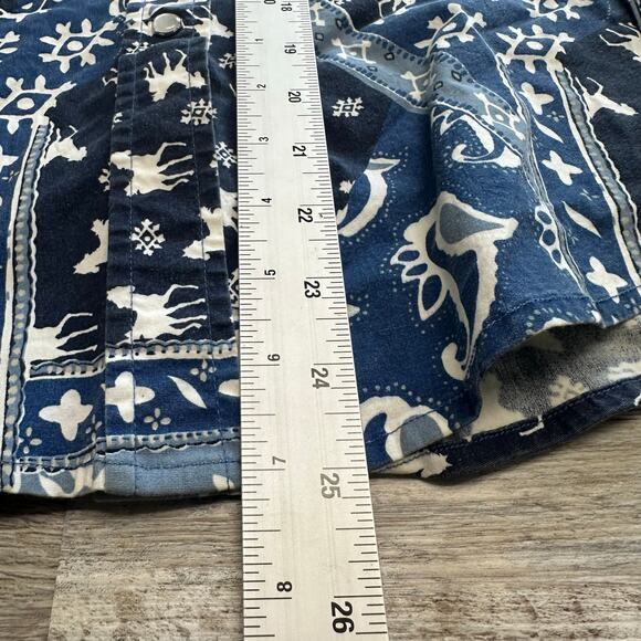 Roughrider By Circle Paisley Horses Pearl Snap Blue White Womens S Western Shirt - Picture 6 of 7